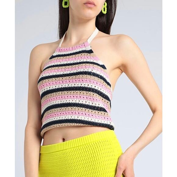 Vero Moda SHAJI COTTON BLEND KNIT HALTER TOP BIRCH STRIPES. Size M. NWOT - Picture 2 of 9